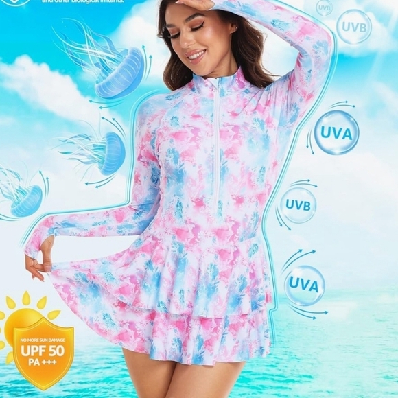 Uniquebella women's XL swimsuit rashguard, bra inserts, 1/2 Zip - Picture 6 of 11